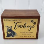 Wooden urn with gold photo plaque